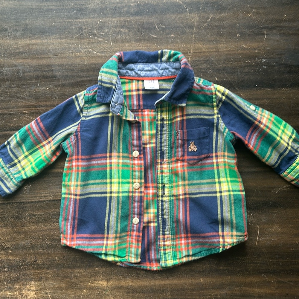 🎈3 for $10🎈Baby Gap Plaid Button up Collared shirt, Blue, Green, Orange,Yellow